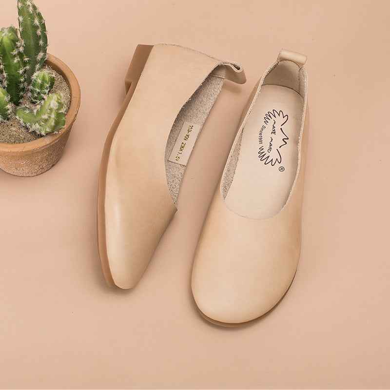 Women's Cowhide Solid Color Slip-on Flat Shoes
