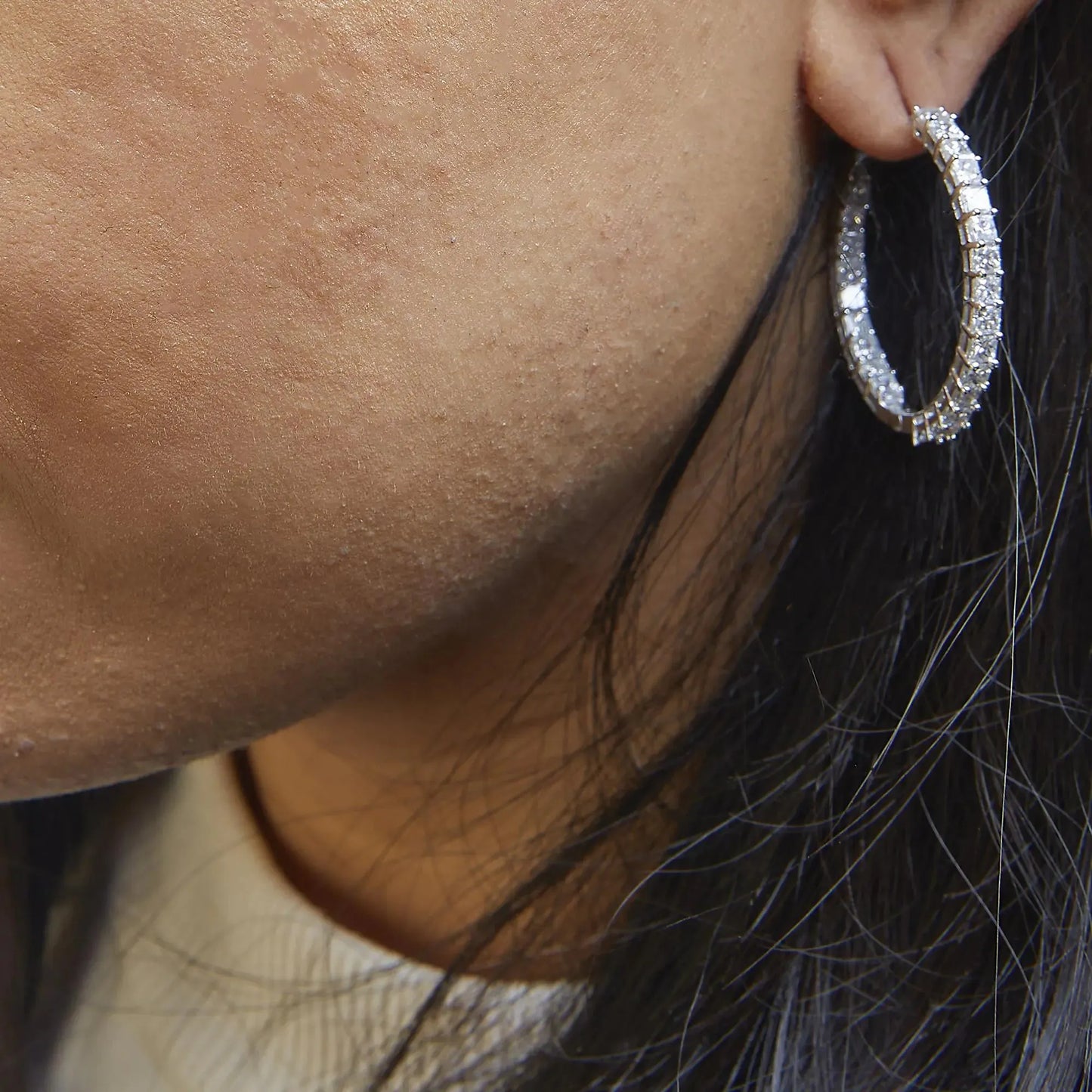14K Princess Cut Diamond Hoop Earrings - Solstik