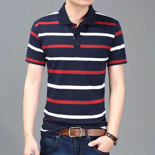 Men's Striped Cotton Polo Tee - Solstik