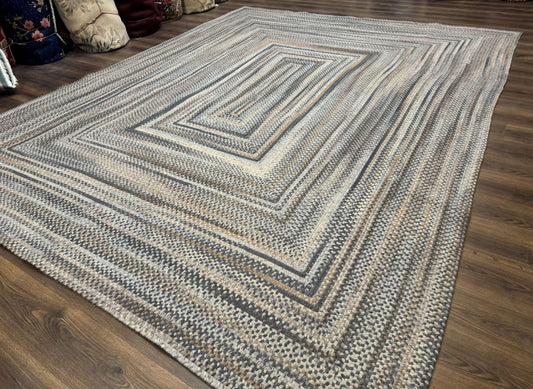 Large American Braided Rug 10x13, Multicolor, Vintage Braided Carpet, Rare Size