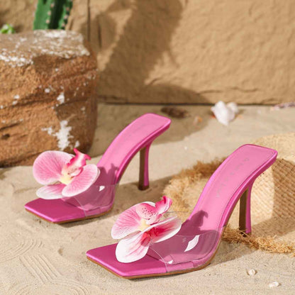 Flower Decoration Open Toe High Heel Slippers Female Summer