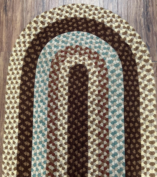American Braided Rug 2x4 ft Oval Rug, Multicolor Oval Rug, Oval Braided Rug, Hand Woven, Vintage Braided Rug, Small Braided Rug