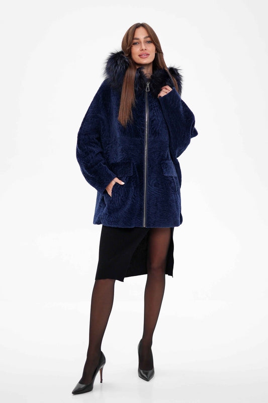 Genuine Shearling Silver Fox Trim Jacket