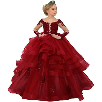 Girls' Elegant Lace Birthday Princess Gown - Solstik