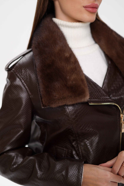 Genuine Mink Fur Embossed Leather Jacket