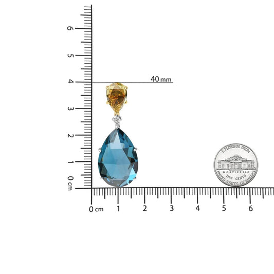 18K Gold Diamond, Lemon Quartz & Blue Topaz Earrings - Solstik