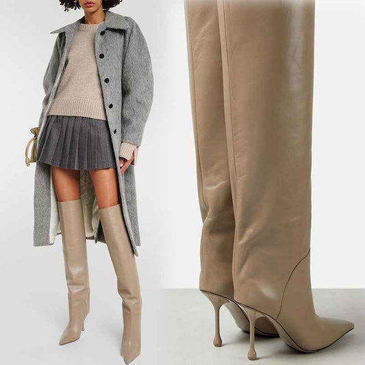 Pointed-toe Stiletto Slip-on Below The Knee Plus Size Straight Women's Boots