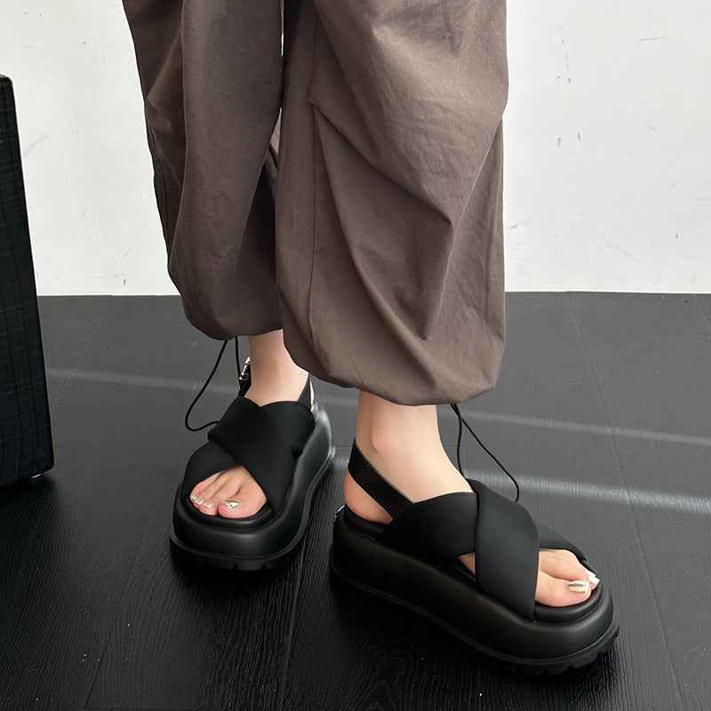Retro Fashion Outerwear EVA Platform Cross Buckle Strap Breathable Sandals