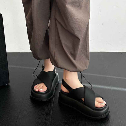 Retro Fashion Outerwear EVA Platform Cross Buckle Strap Breathable Sandals