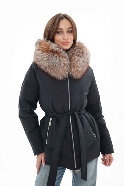 Genuine Silver Fox Fur Down Insulated Parka