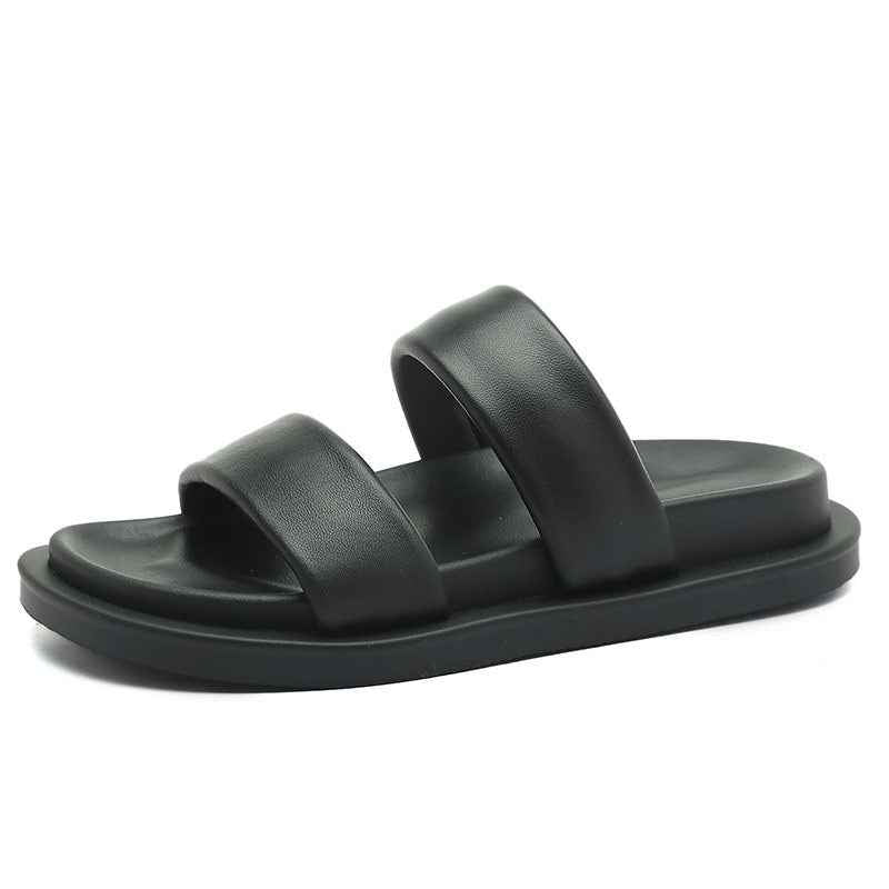 Genuine Leather Candy-colored Flat Slippers