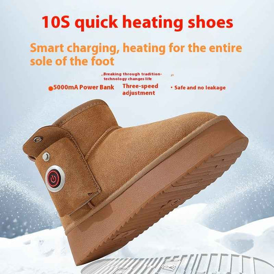 Electrically Warmed Shoes Fleece-lined Warm Leather Cold-proof Men's And Women's Boots