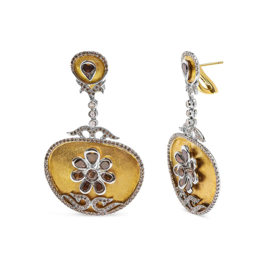 14K Gold Medallion Rose Cut Diamond Earrings - Solstik