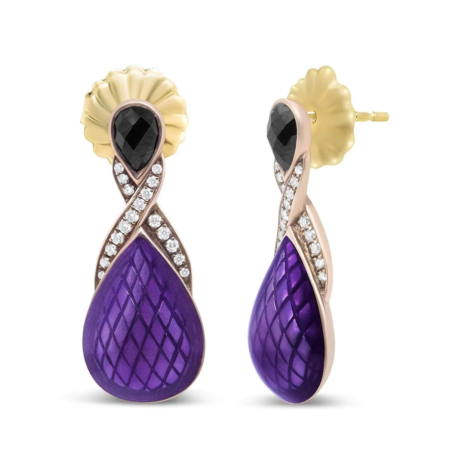 18K Rose Gold Sterling Silver & Black Onyx Earrings - Solstik