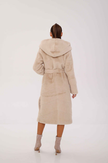 Faux Mink Effect Fur Hooded Coat