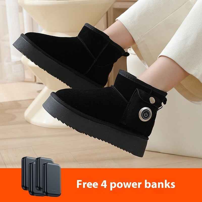 Electrically Warmed Shoes Fleece-lined Warm Leather Cold-proof Men's And Women's Boots