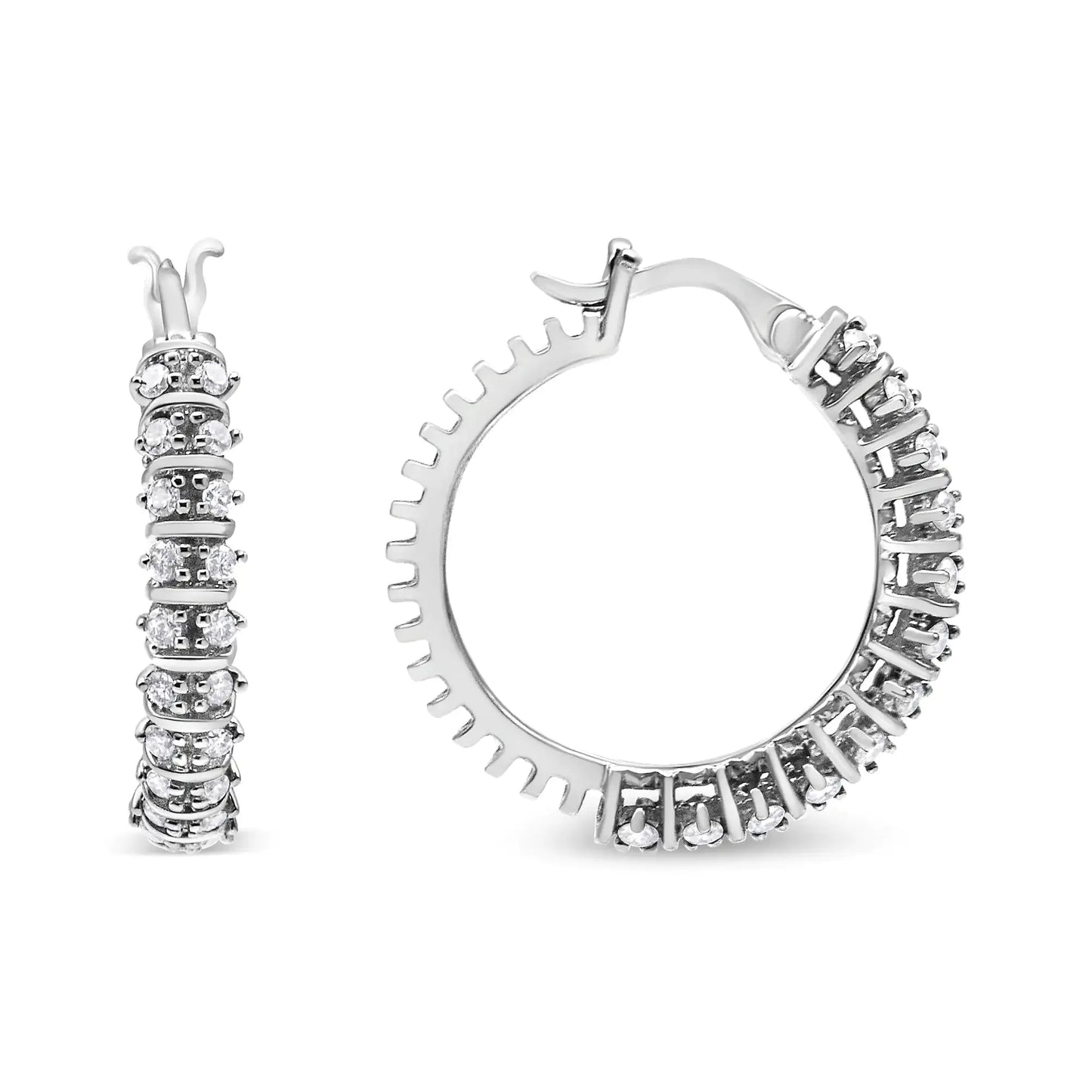 10K White Gold Double Row Lab Diamond Hoop Earrings - Solstik