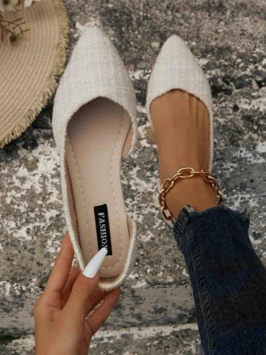 Women's Solid Color Pointed Toe Flat Shoes Fashionable Slip