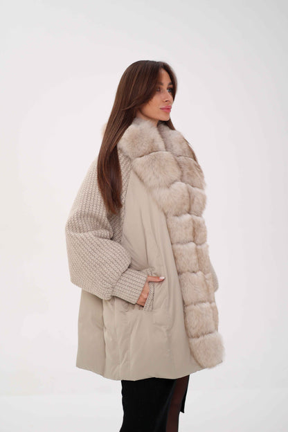 Genuine Polar Fox Boucle Down Coat