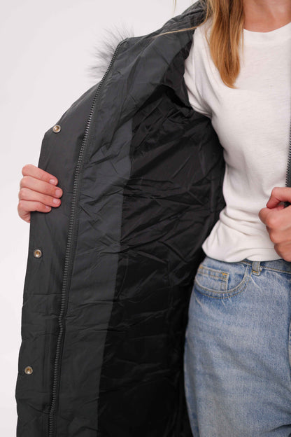 Genuine Silver Fox Belted Winter Insulated Coat