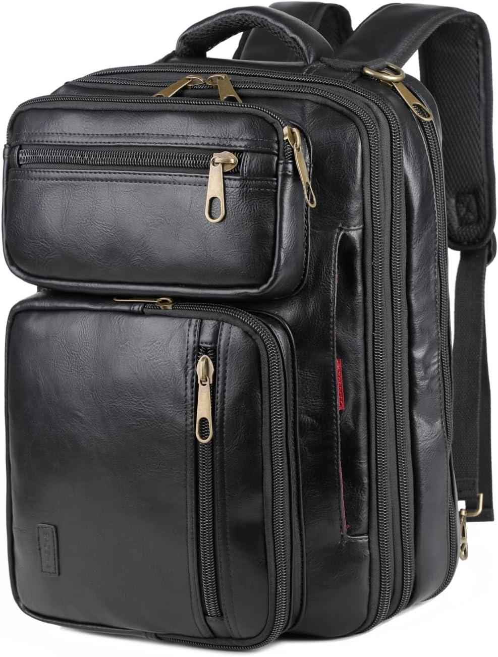FR Fashion Co. 16″ Convertible Leather Laptop Backpack Briefcase