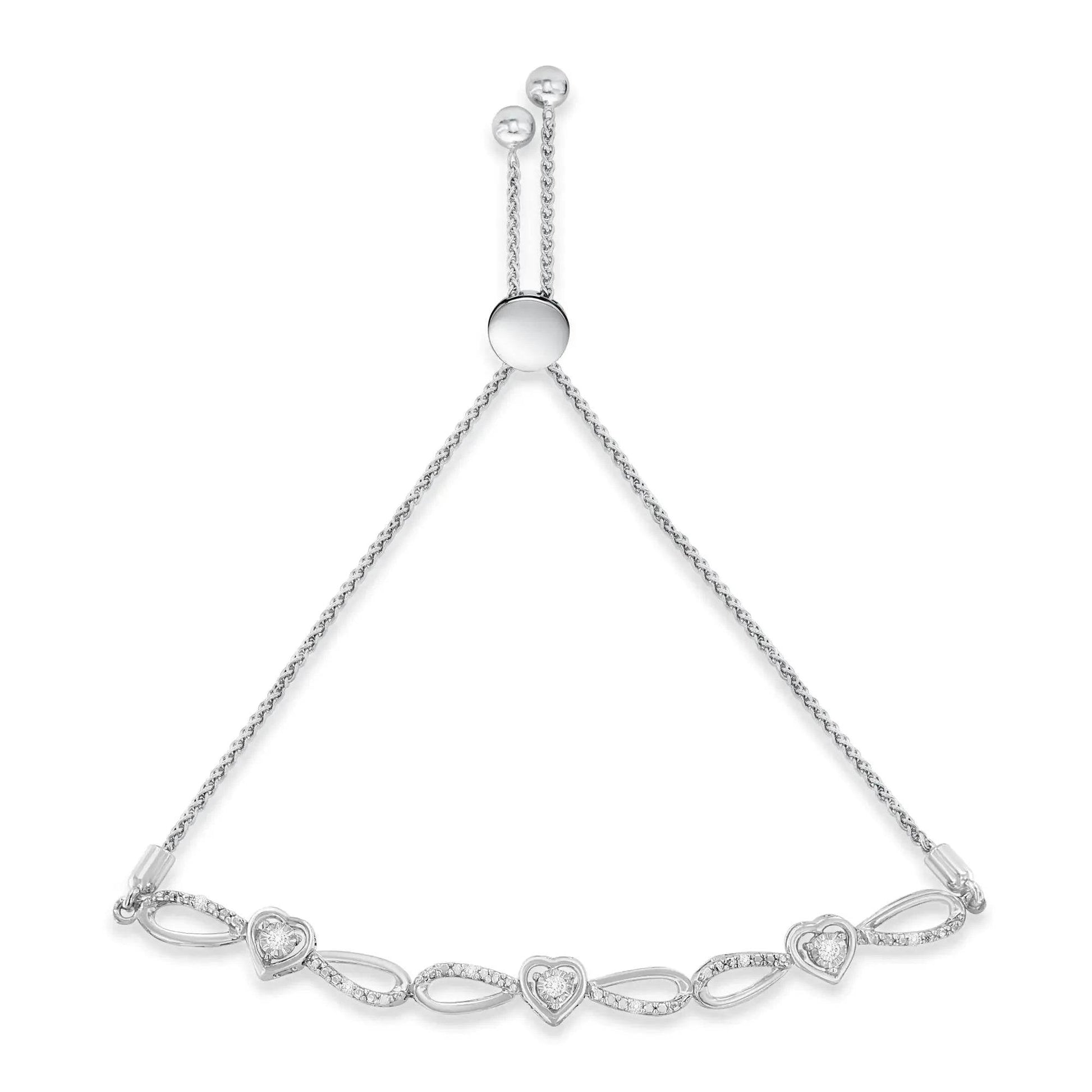 .925 Silver Diamond Heart & Infinity Adjustable Bracelet - Solstik