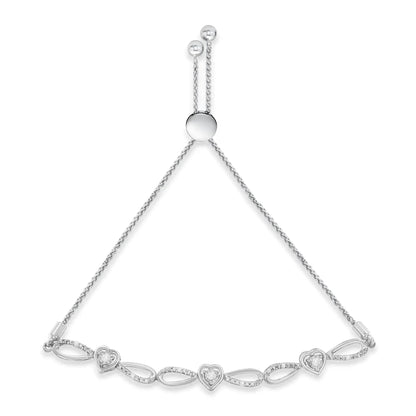 .925 Silver Diamond Heart & Infinity Adjustable Bracelet - Solstik