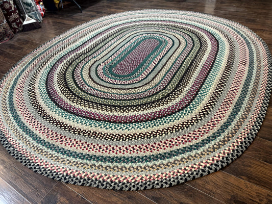 Large Oval American Braided Rug 10x12, Multicolor Vintage Braided Carpet