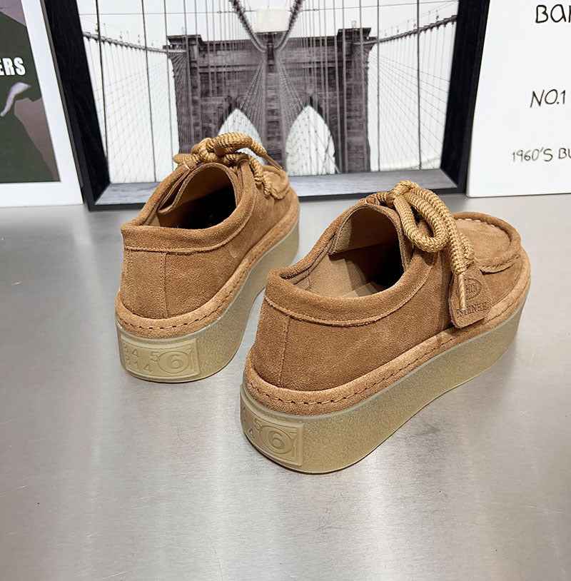 New Thickness Lace Up Casual Retro Authentic Leather British Style Women's Shoes