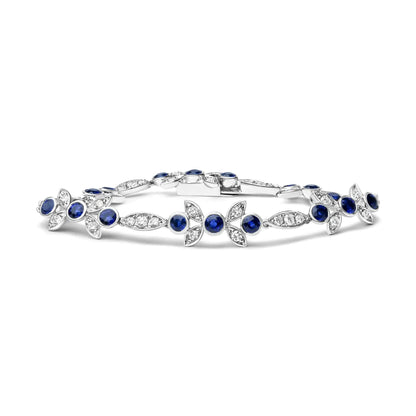18K White Gold Sapphire & Diamond Floral Bracelet - G-H/SI1-SI2, 7" - Solstik
