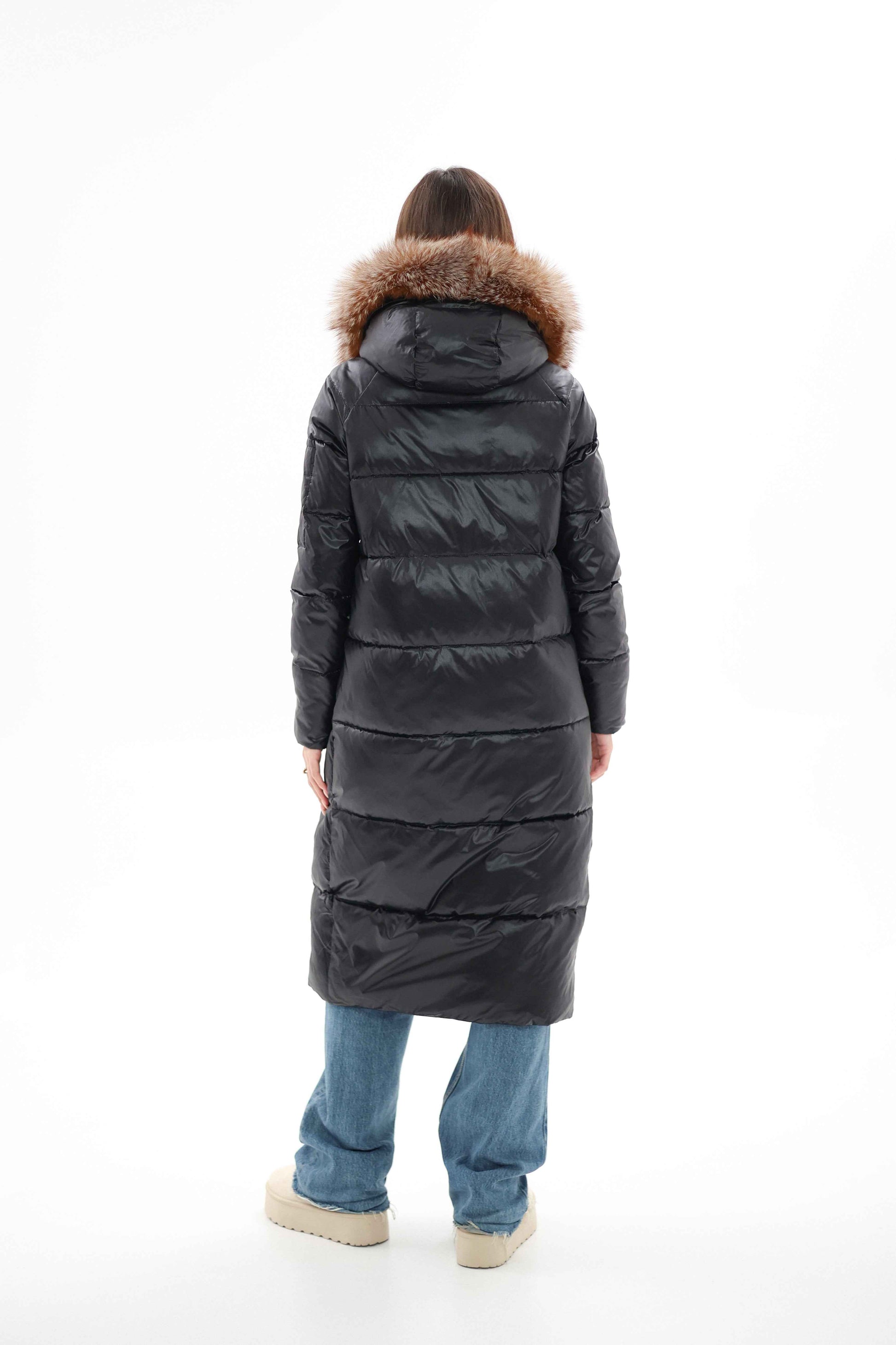 Genuine Silver Fox Fur Alternative Down Fill Coat