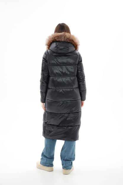 Genuine Silver Fox Fur Alternative Down Fill Coat