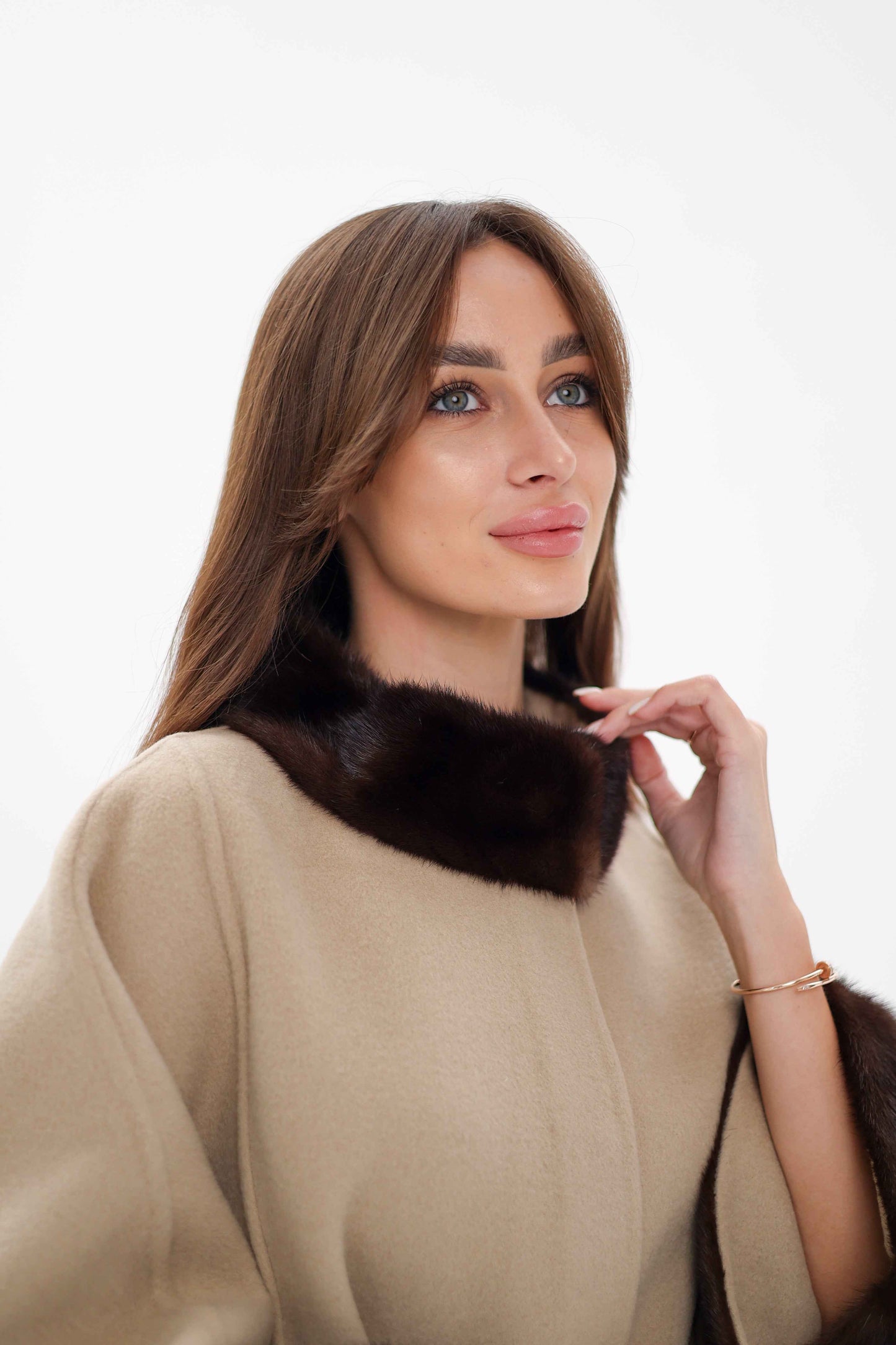 Genuine Scandinavian Mink Fur Double Face Wool Poncho