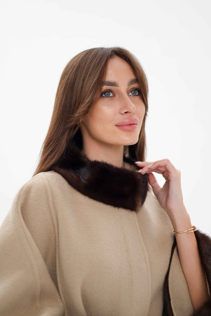 Genuine Scandinavian Mink Fur Double Face Wool Poncho