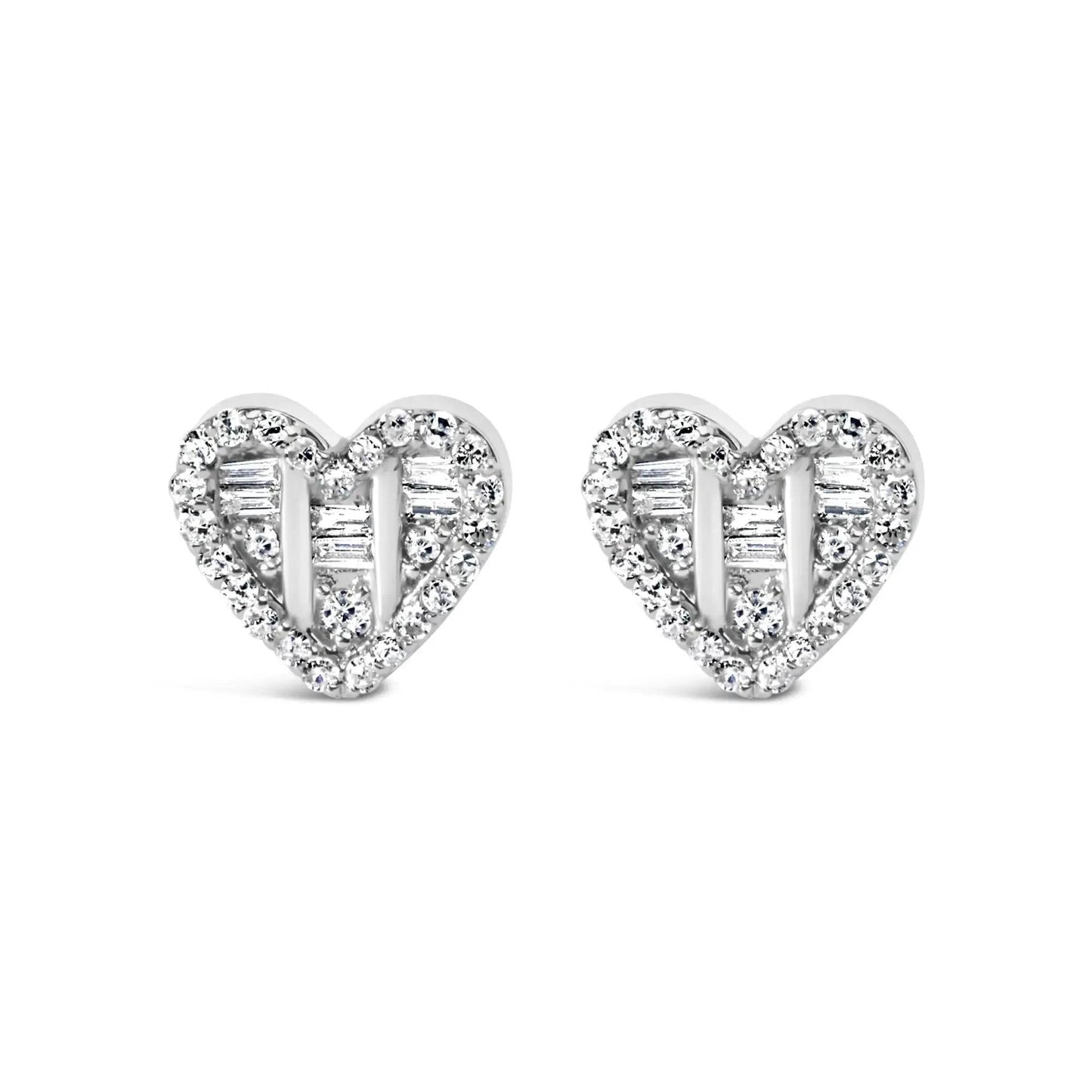 .925 Silver Heart Diamond Studs 1/2 Cttw (I-J, SI2-I1) - Solstik