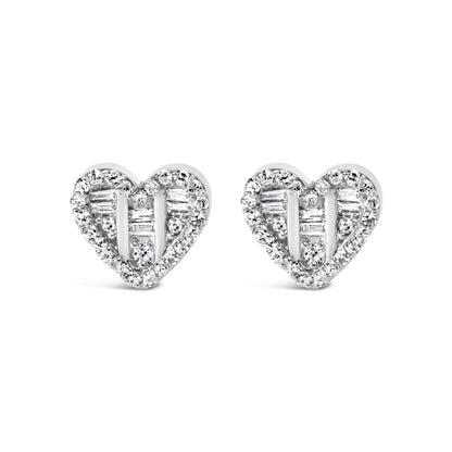 .925 Silver Heart Diamond Studs 1/2 Cttw (I-J, SI2-I1) - Solstik