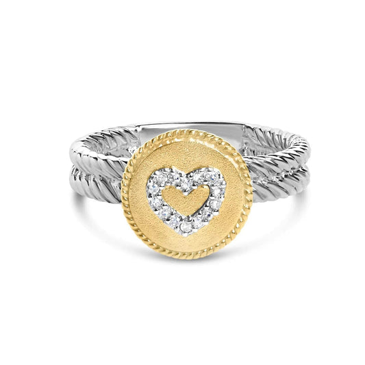 18K Yellow Gold Heart Diamond Sterling Silver Ring - Solstik
