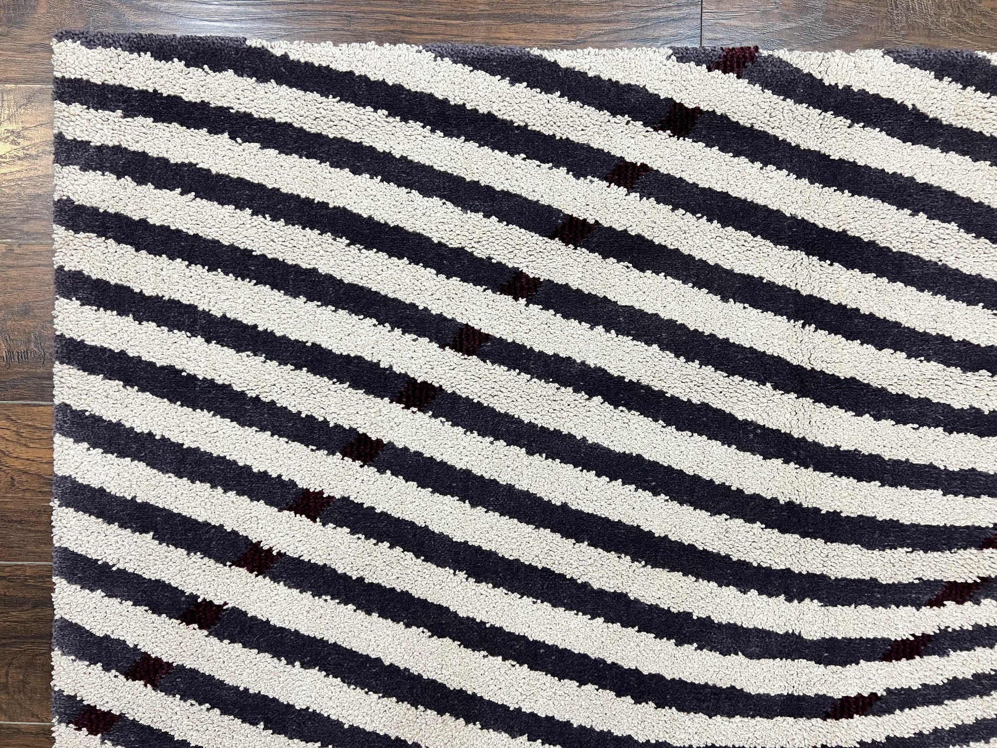 Vintage Zebra Stripes Shag Rug 5.7 x 7.4, Black and White, Retro, Wool