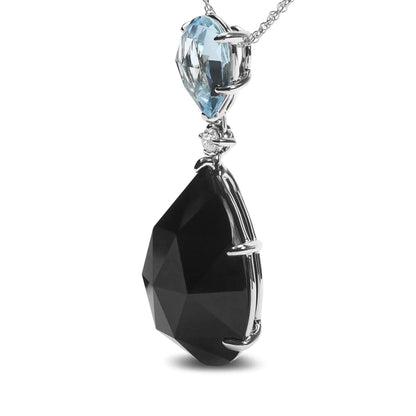 18K White Gold Diamond & Dual Gemstone Drop Necklace - Solstik