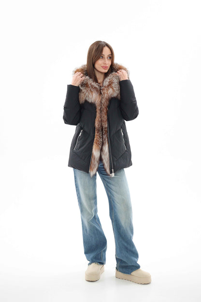 Genuine Silver Fox Fur Down Insulated Parka