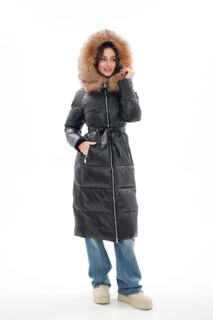 Genuine Silver Fox Fur Alternative Down Fill Coat
