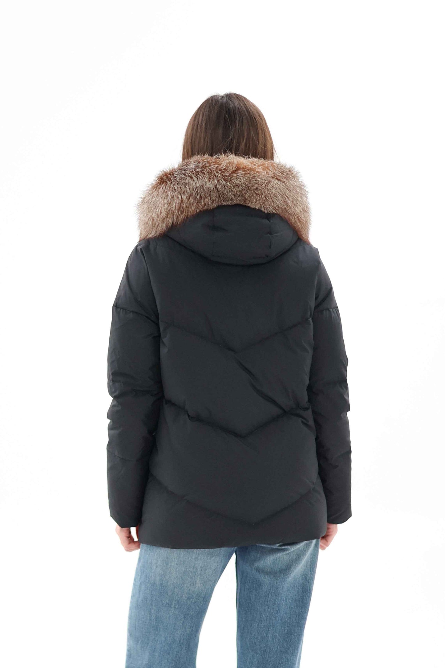 Genuine Silver Fox Fur Down Insulated Parka