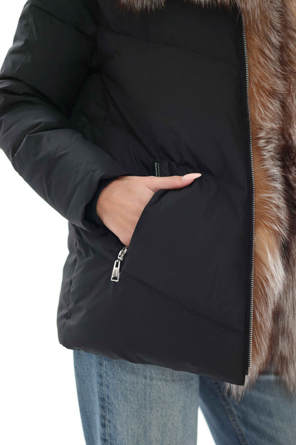 Genuine Silver Fox Fur Down Insulated Parka