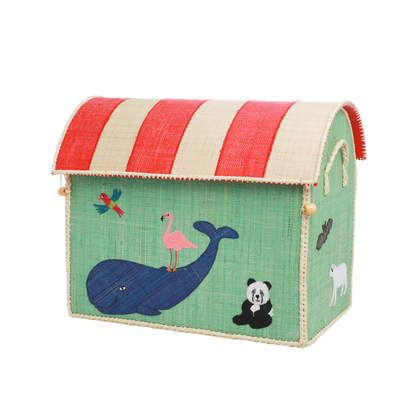 Raffia Storage Baskets Set with Animal Theme - Set of Three