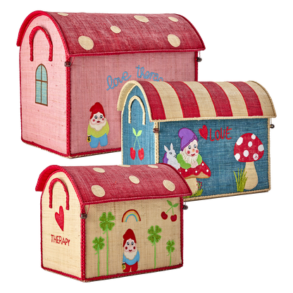 Raffia Storage Baskets with Love Therapy Theme - Set of 3