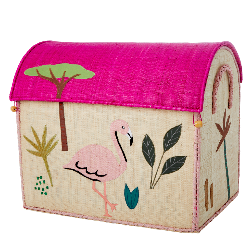 Raffia Storage Baskets with Jungle Pink Theme - Set of Three