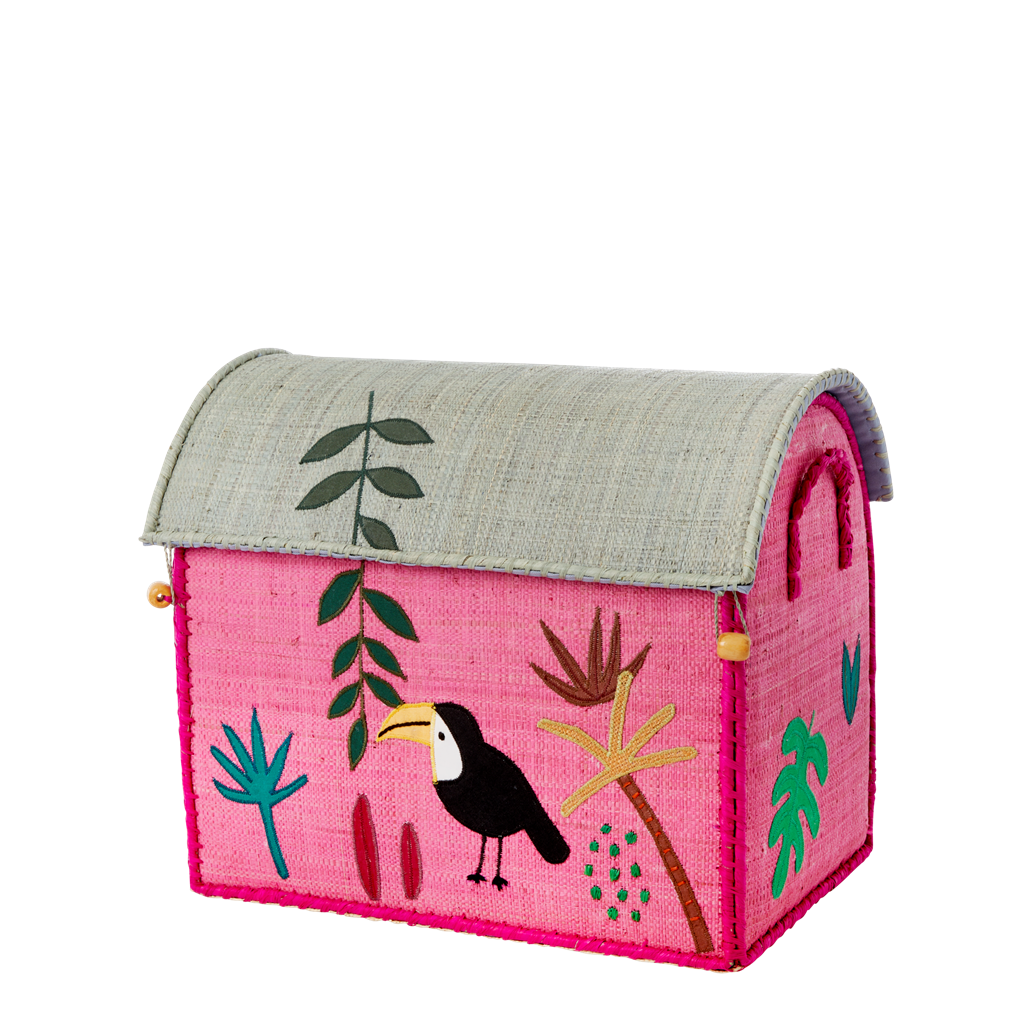 Raffia Storage Baskets with Jungle Pink Theme - Set of Three