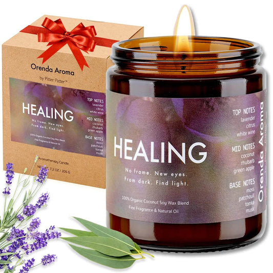 Pitter Patter Lavender & Eucalyptus Scented Jar Candle Organic Soy Wax & Pet Safe Non Toxic Clean & 50 Hours Long Burn Natural Essential Oil for Aromatherapy Relaxation | 7.2 oz Healing - Solstik