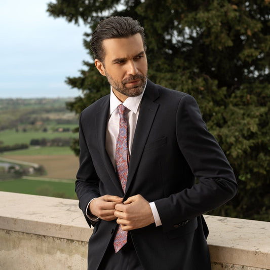 Catania - Printed Silk Tie - Blue & Brick Red - Solstik