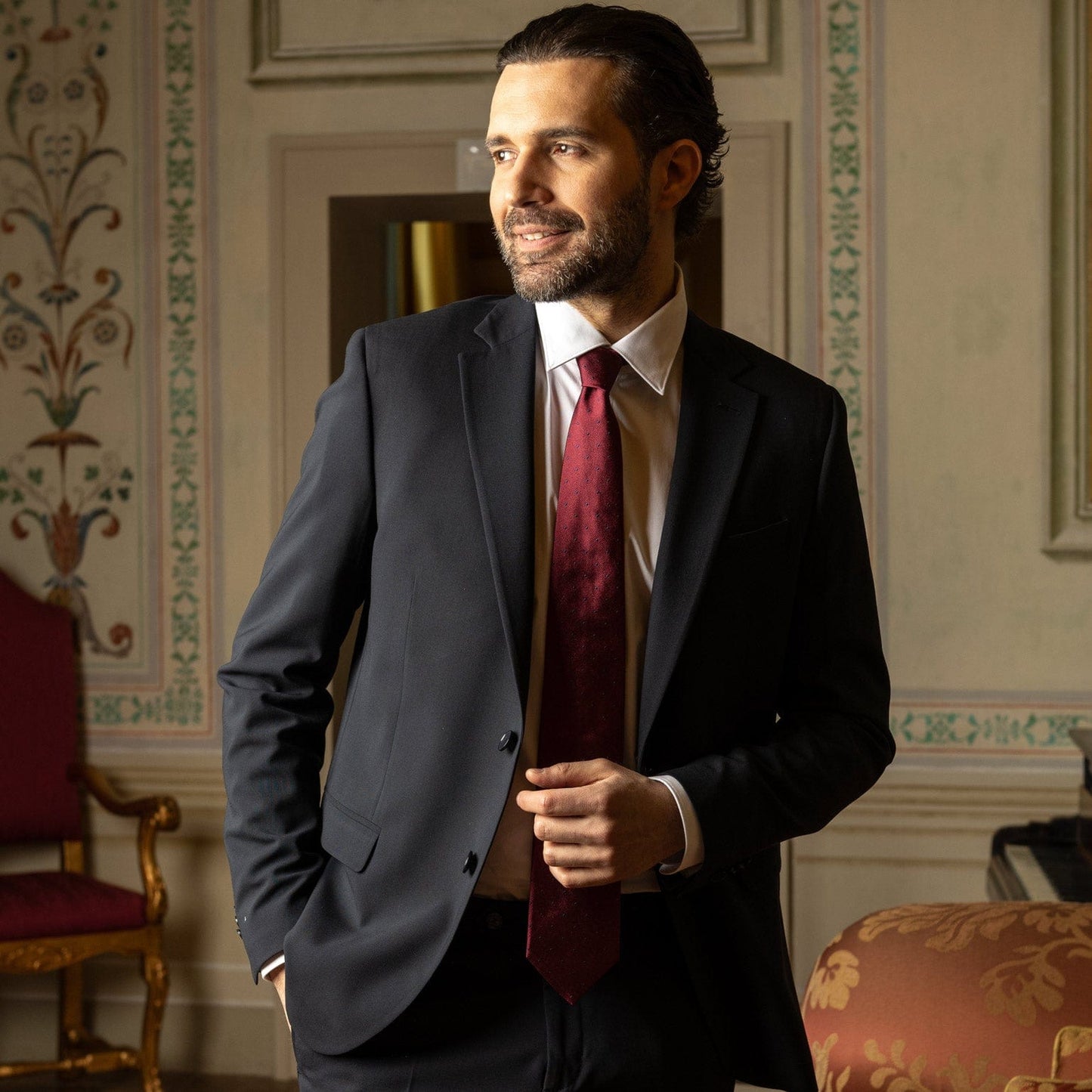 Pisa - Silk Jacquard Tie - Burgundy - Solstik